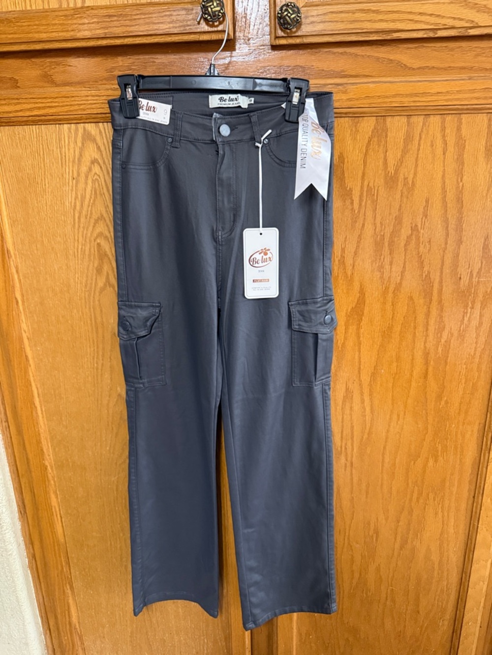 High-Rise Wide Leg Cargo Jeans - Charcoal Gray